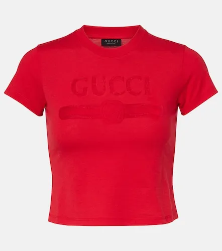 Logo cropped cotton-blend jersey T-shirt - Gucci - Modalova