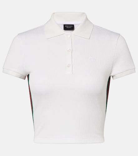 Polo cropped acanalado con Web y logo - Gucci - Modalova