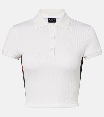 Web Stripe ribbed-knit cropped polo shirt - Gucci - Modalova