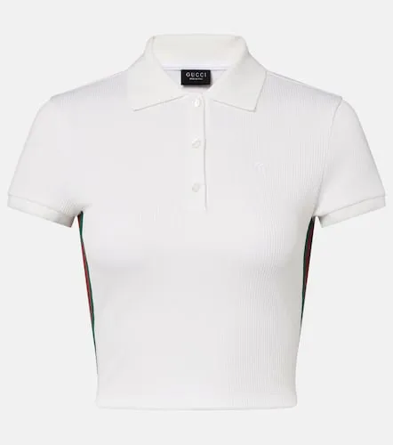 Web Stripe ribbed-knit cropped polo shirt - Gucci - Modalova