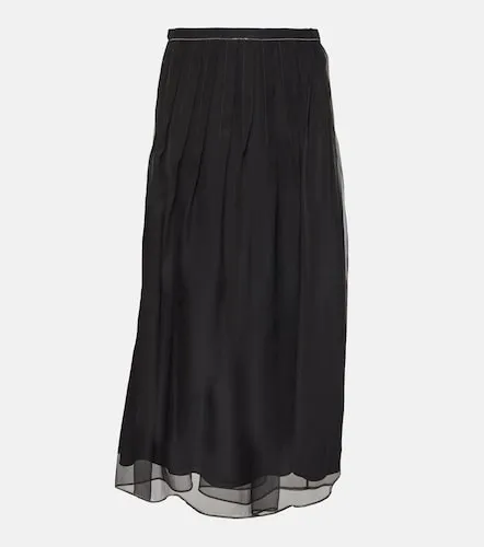 Falda midi de seda plisada adornada - Brunello Cucinelli - Modalova