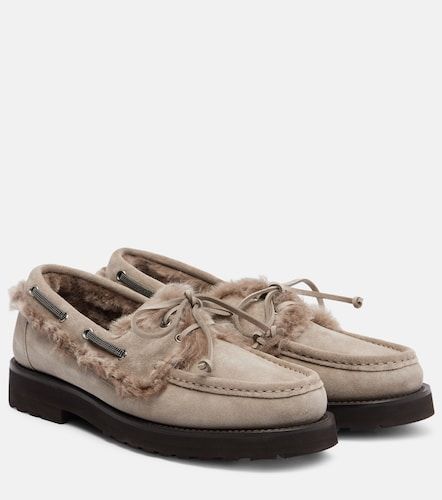 Mocassini in suede con shearling e monili - Brunello Cucinelli - Modalova