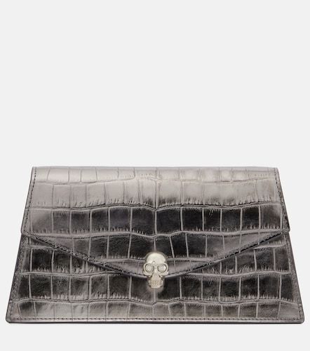 Skull Mini croc-effect leather clutch - McQueen - Modalova