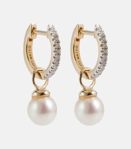 Kt earrings with diamonds and detachable pearls - Mateo - Modalova