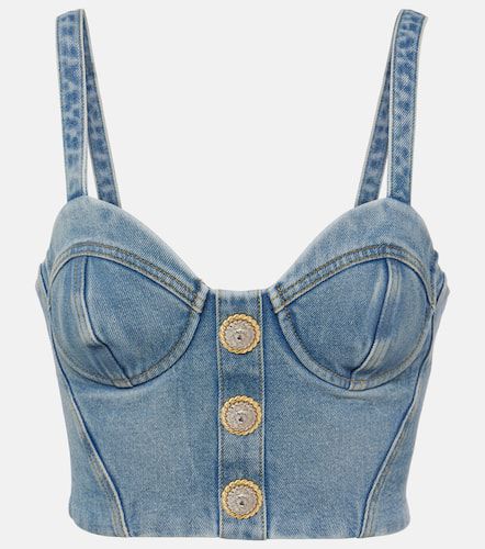 Balmain Cropped denim bustier - Balmain - Modalova