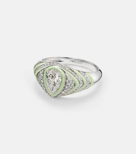 Anello per mignolo Striped Pear in oro bianco 18kt e smalto con diamanti - Kamyen - Modalova