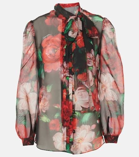 Floral tie-neck silk organza shirt - Dolce&Gabbana - Modalova