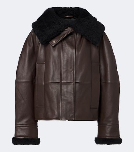 Padded shearling-trimmed leather jacket - Sportmax - Modalova
