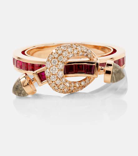 Chakra 18kt rose ring with diamonds, rubies, and quartz - Ananya - Modalova