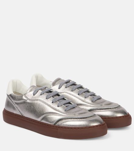 Metallic leather sneakers - Brunello Cucinelli - Modalova