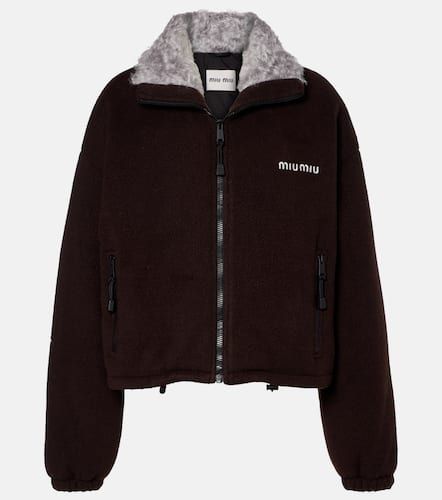 Logo gabardine bomber jacket - Miu Miu - Modalova