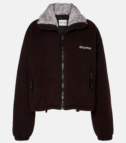 Logo gabardine bomber jacket - Miu Miu - Modalova