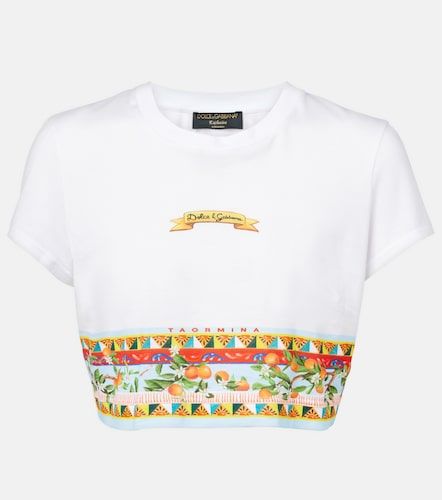 Camiseta cropped de algodón estampada - Dolce&Gabbana - Modalova