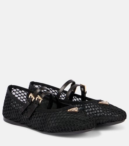 Logo leather-trimmed mesh ballet flats - Prada - Modalova