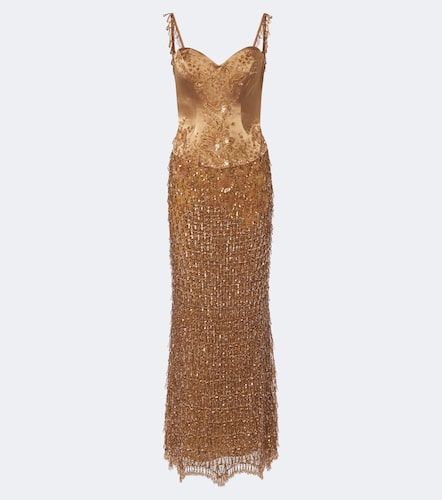 Abito lungo bustier in raso con paillettes - Georges Hobeika - Modalova