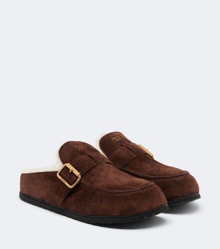 Prada Shearling-lined suede mules - Prada - Modalova