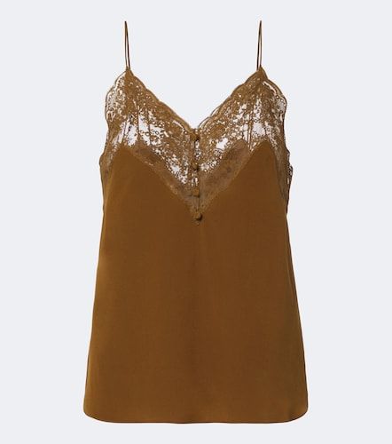 Top lencero en crepé de china de seda con encaje - Saint Laurent - Modalova