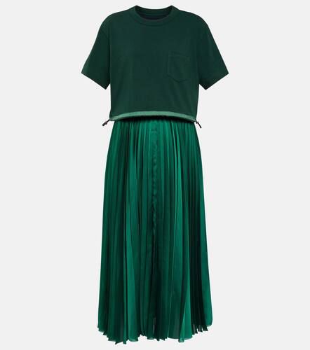 Pleated jersey and satin midi dress - Sacai - Modalova