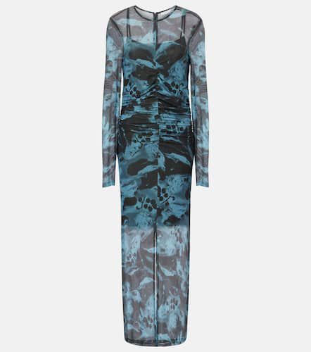 Printed ruched mesh maxi dress - Ganni - Modalova