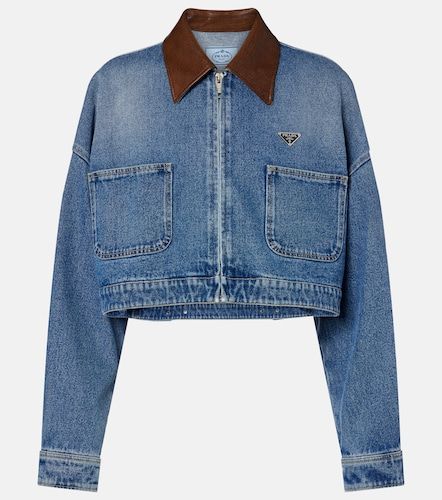 Prada Cropped-Jeansjacke mit Leder - Prada - Modalova