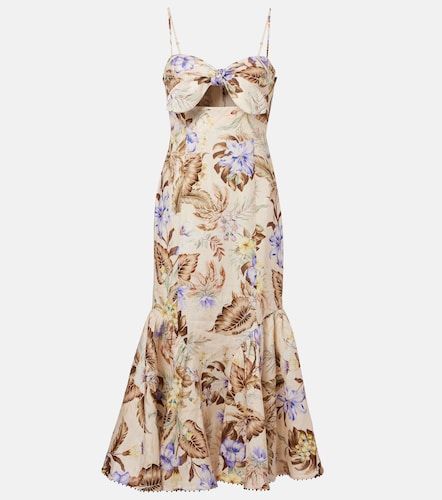 Abito midi Coco in lino con fiocco e stampa floreale - Zimmermann - Modalova