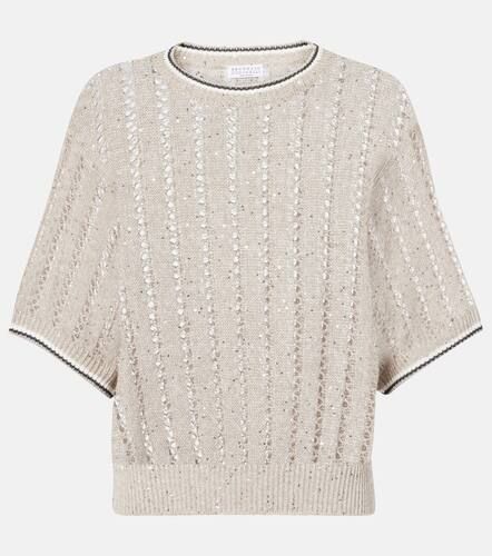 Sequined open-knit linen-blend top - Brunello Cucinelli - Modalova