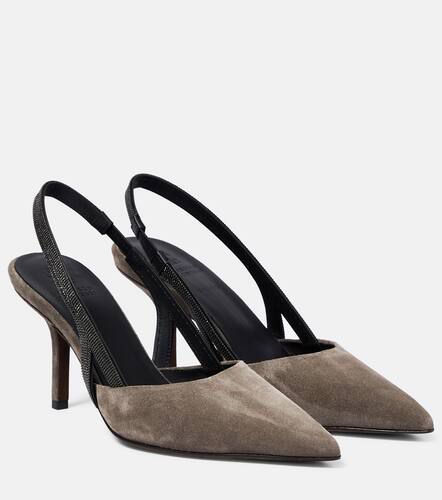 Embellished suede slingback mules - Brunello Cucinelli - Modalova