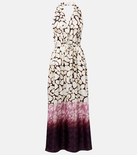 Vestido midi en sarga de seda con cuello halter - Dries Van Noten - Modalova