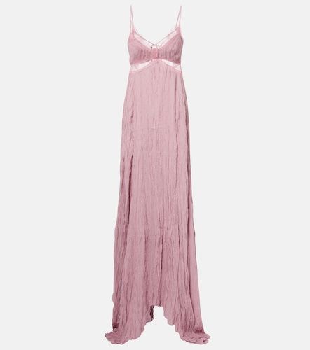 Abito lungo in georgette plissé con pizzo - Blumarine - Modalova