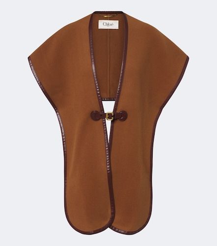 Leather-trimmed wool-blend shawl - Chloe - Modalova
