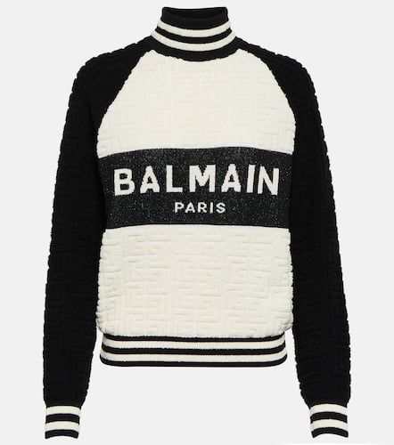 Monogram jacquard wool and cotton-blend sweater - Balmain - Modalova