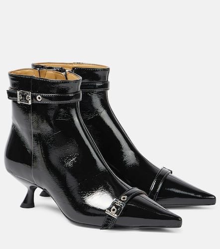 Eyelets faux leather ankle boots - Ganni - Modalova