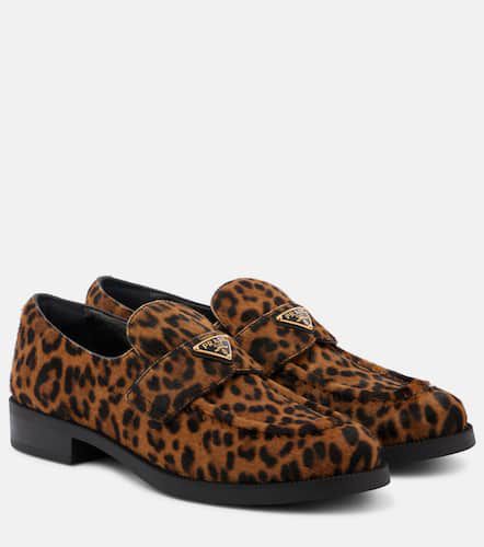 Logo leopard-print calf hair loafers - Prada - Modalova
