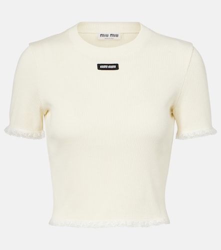 Camiseta cropped de algodón con encaje - Miu Miu - Modalova
