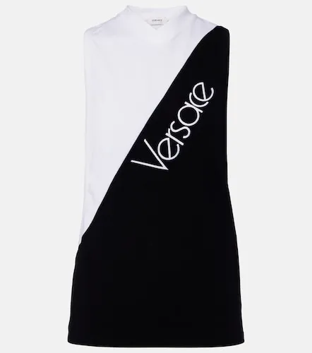 Logo embroidered cotton-blend tank top - Versace - Modalova