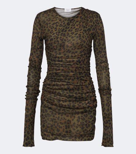 Leopard-print ruched tulle jersey minidress - Saint Laurent - Modalova