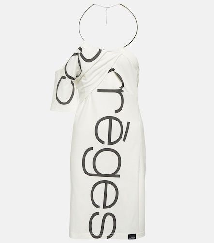 Courrèges Abito corto in cotone off-shoulder con logo - Courreges - Modalova