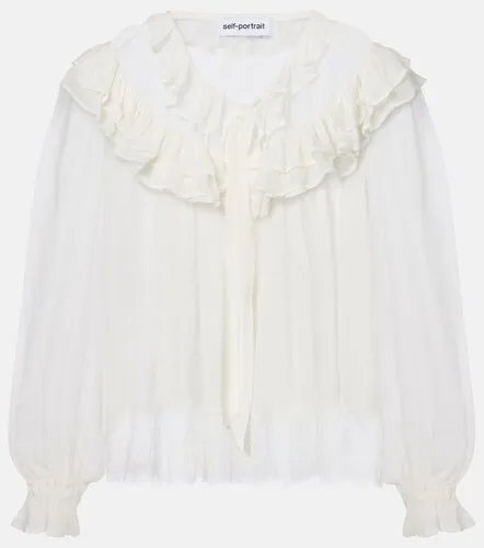 Gathered georgette and lace blouse - Self-Portrait - Modalova