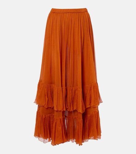 Gonna lunga in seta con volant - Saint Laurent - Modalova