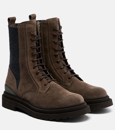 Stivali in suede stringati con monili - Brunello Cucinelli - Modalova
