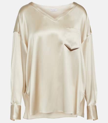 Silk-blend satin top - Brunello Cucinelli - Modalova