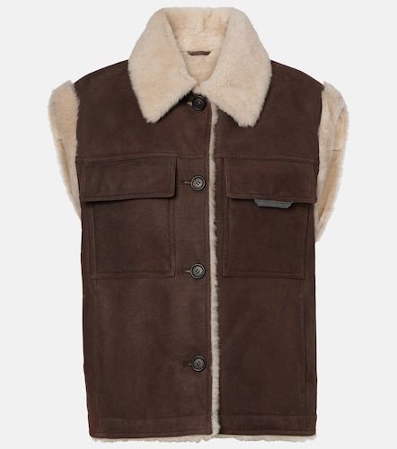 Gilet in suede foderato in shearling - Brunello Cucinelli - Modalova