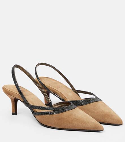 City embellished suede slingback pumps - Brunello Cucinelli - Modalova