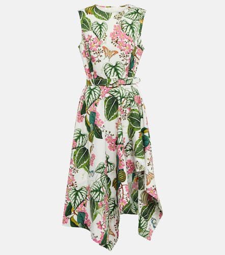 Floral asymmetric cotton-blend midi dress - Oscar de la Renta - Modalova