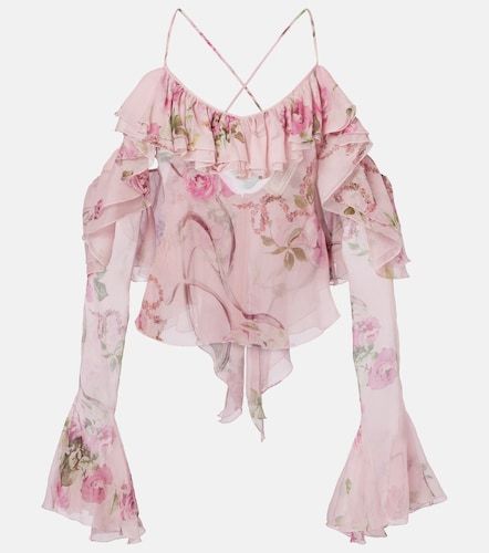 Ruffle-trimmed floral silk top - Blumarine - Modalova