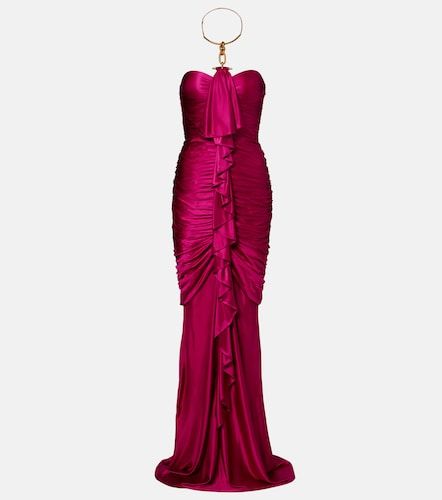 Draped ruffled satin bustier gown - Balmain - Modalova