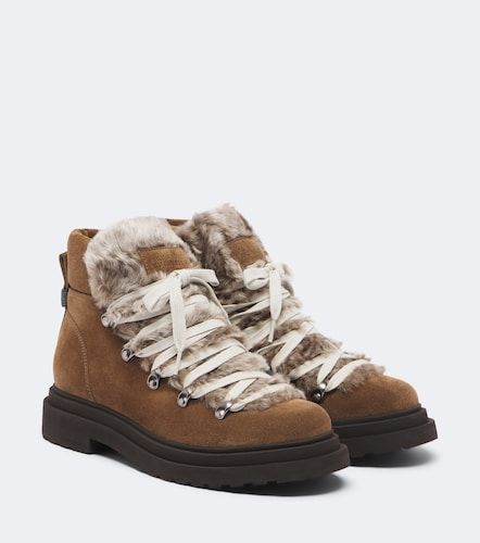 Monili shearling-trimmed suede lace-up boots - Brunello Cucinelli - Modalova