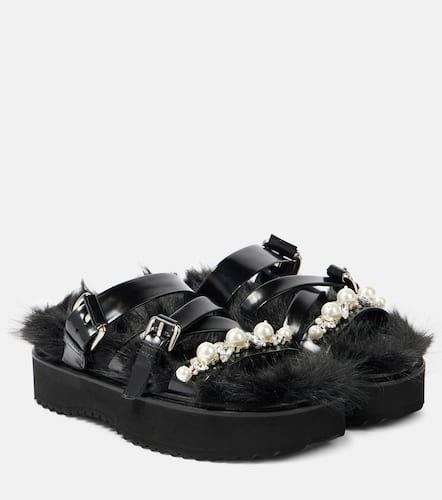 Faux fur-trimmed leather platform sandals - Simone Rocha - Modalova