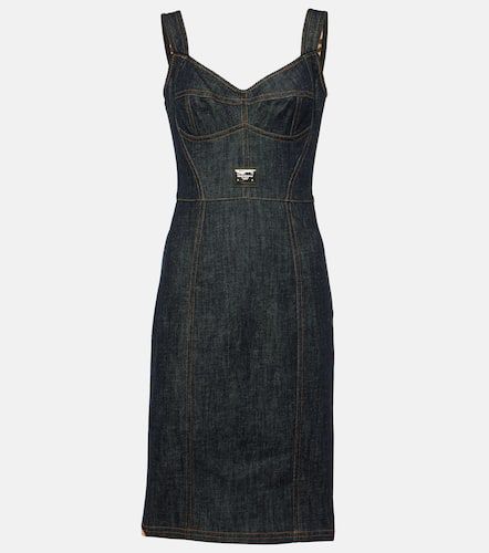 Logo embroidered denim midi dress - Dolce&Gabbana - Modalova