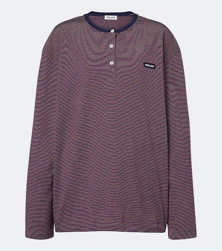 Striped cotton jersey Henley shirt - Miu Miu - Modalova